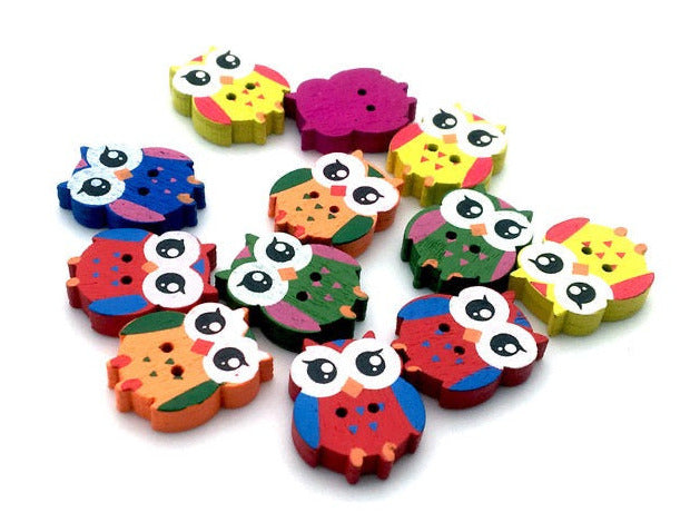 Bunte Eulen - Knöpfe aus Holz
