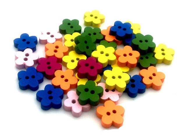 Bunte Blumen - Knöpfe aus Holz
