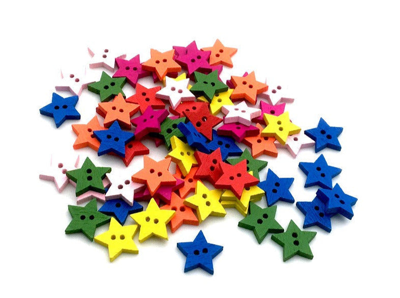 Bunte Sterne - Knöpfe aus Holz