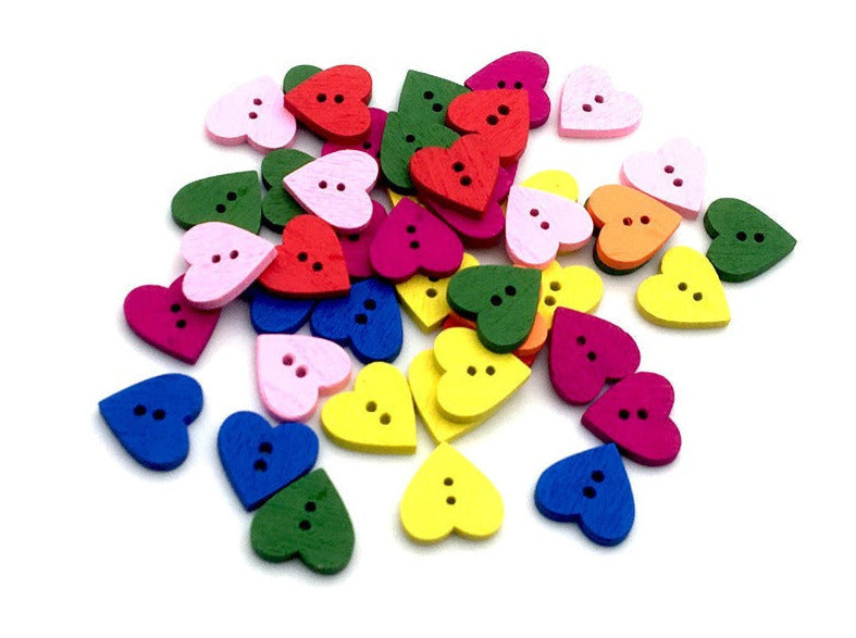 Bunte Herzen - Knöpfe aus Holz